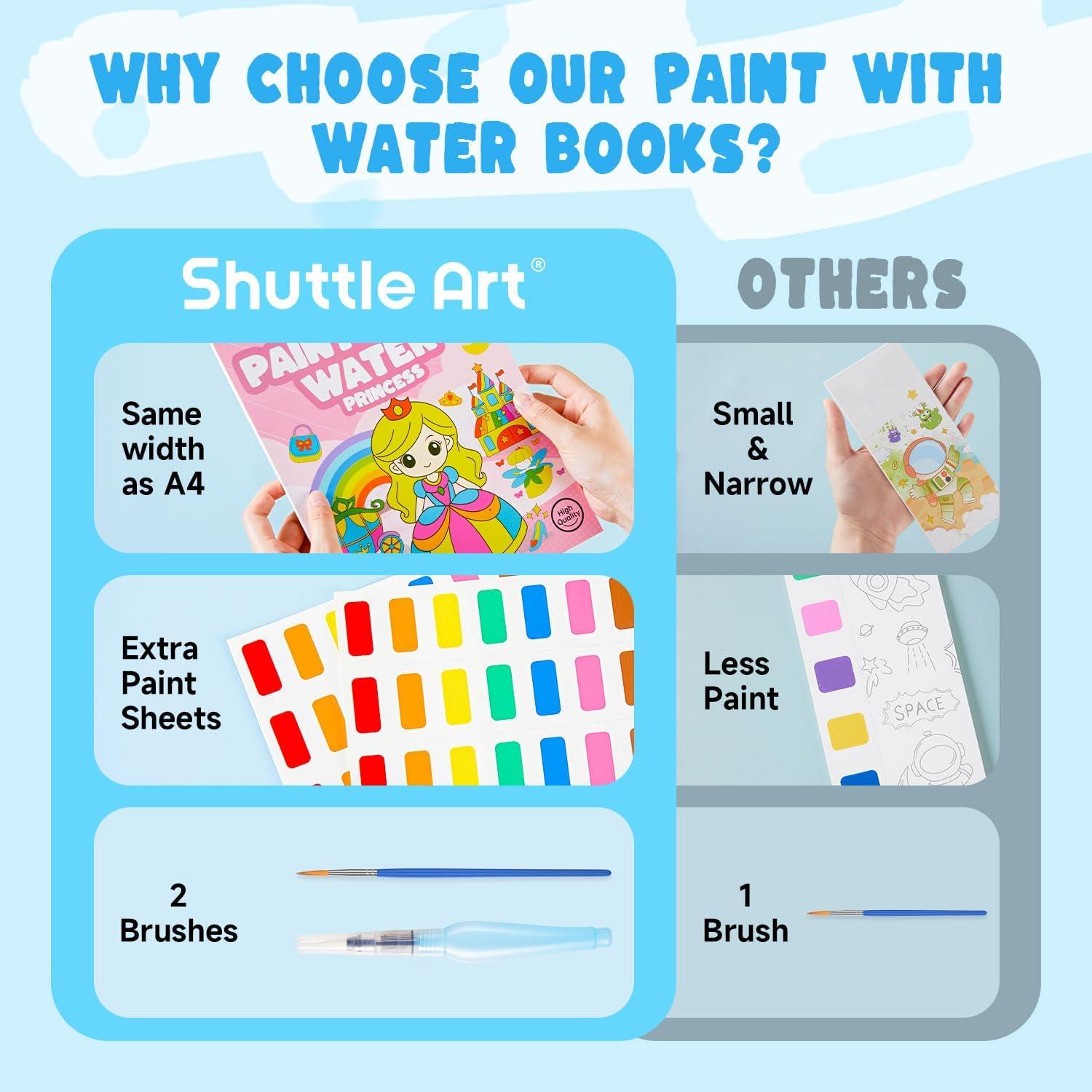 image:imageShuttle Art 335 Piece Kids Art Set Paint with Water Coloring Book for Kids 25 Princess Themed Pages with 2 Brushes