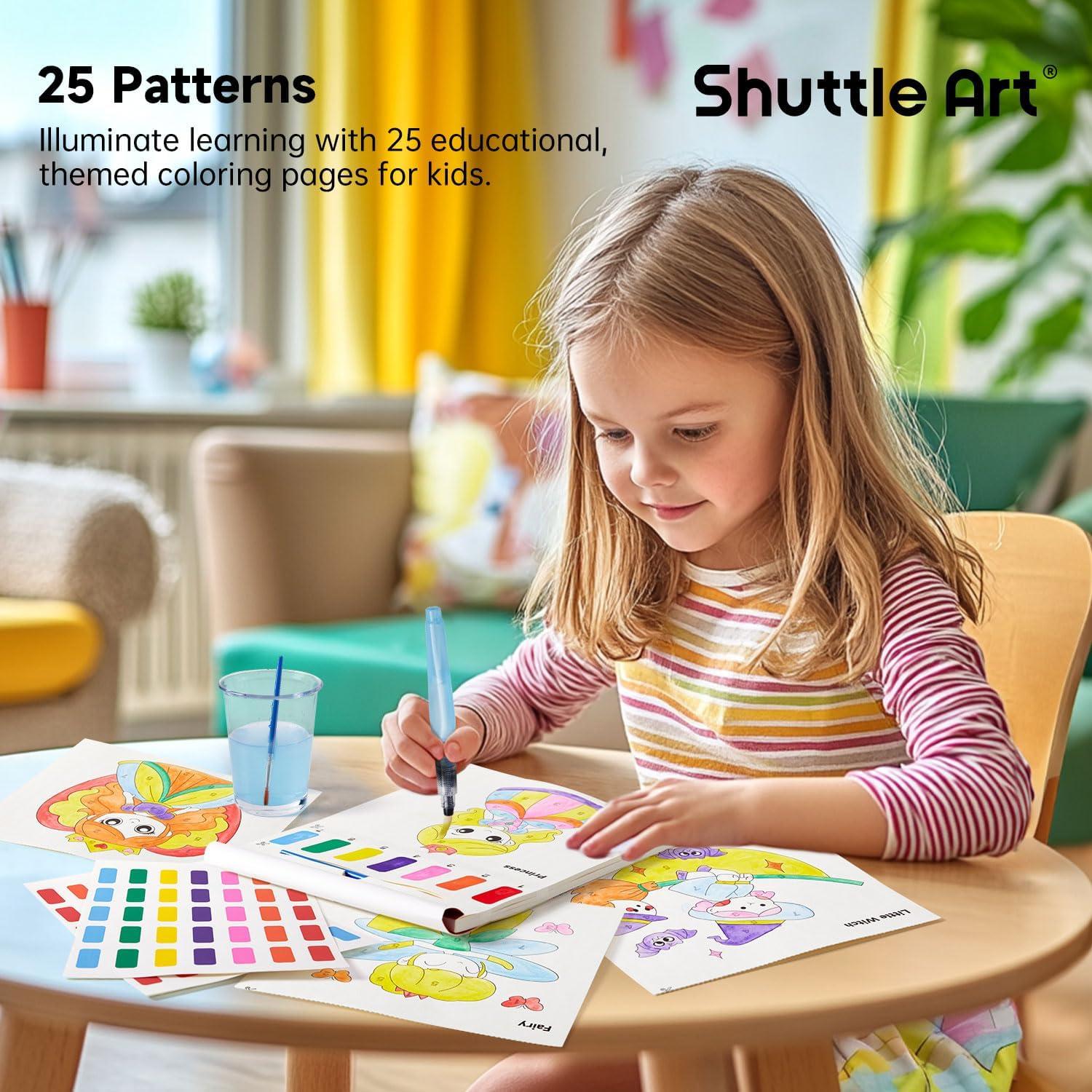 image:imageShuttle Art 335 Piece Kids Art Set Paint with Water Coloring Book for Kids 25 Princess Themed Pages with 2 Brushes