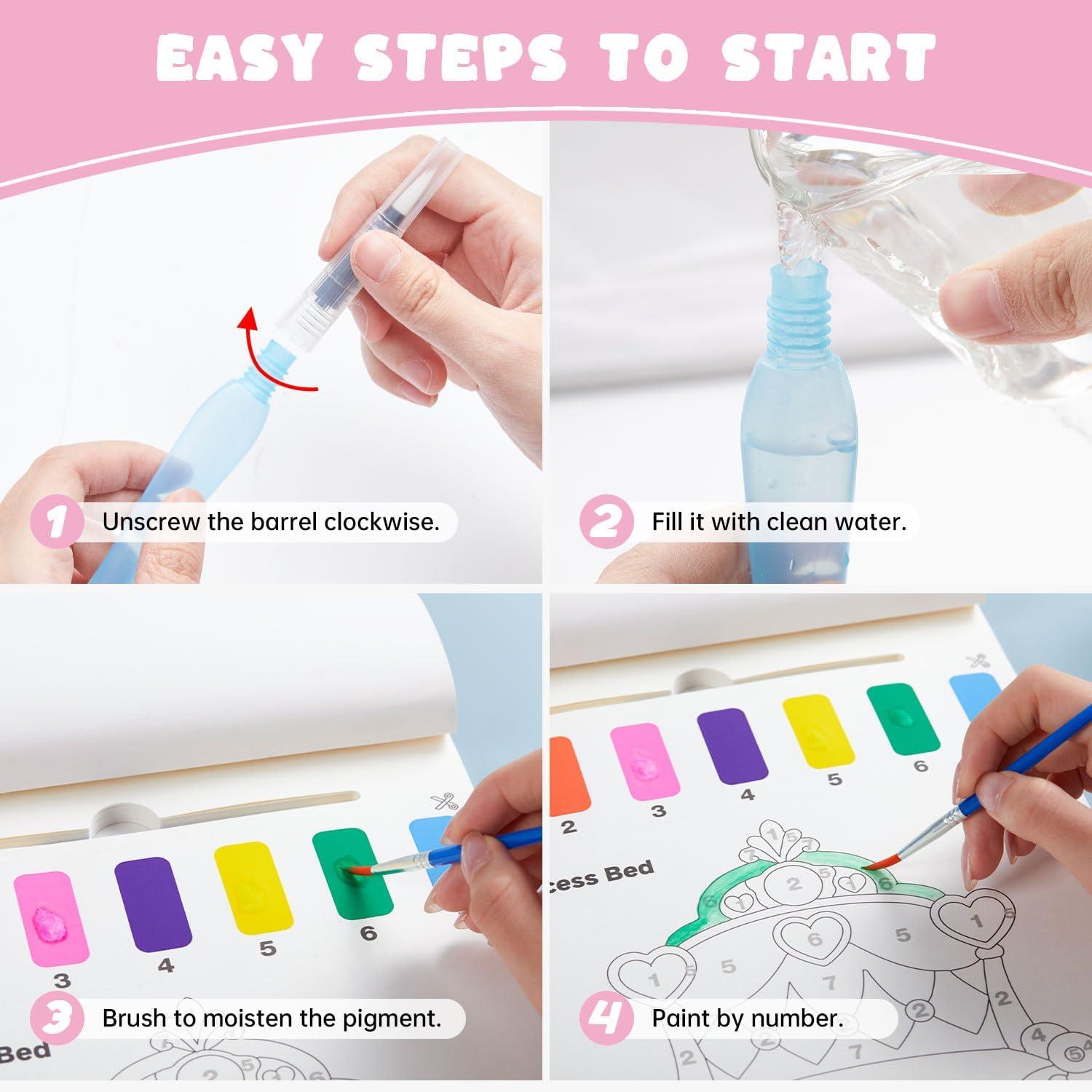 image:imageShuttle Art 335 Piece Kids Art Set Paint with Water Coloring Book for Kids 25 Princess Themed Pages with 2 Brushes