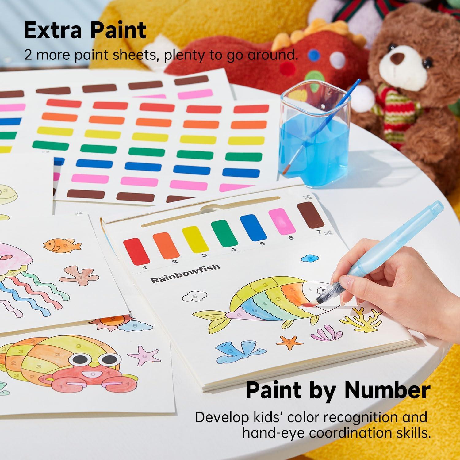 image:imageShuttle Art 335 Piece Kids Art Set Paint with Water Coloring Book for Kids 25 Sea World Themed Pages with 2 Brushes