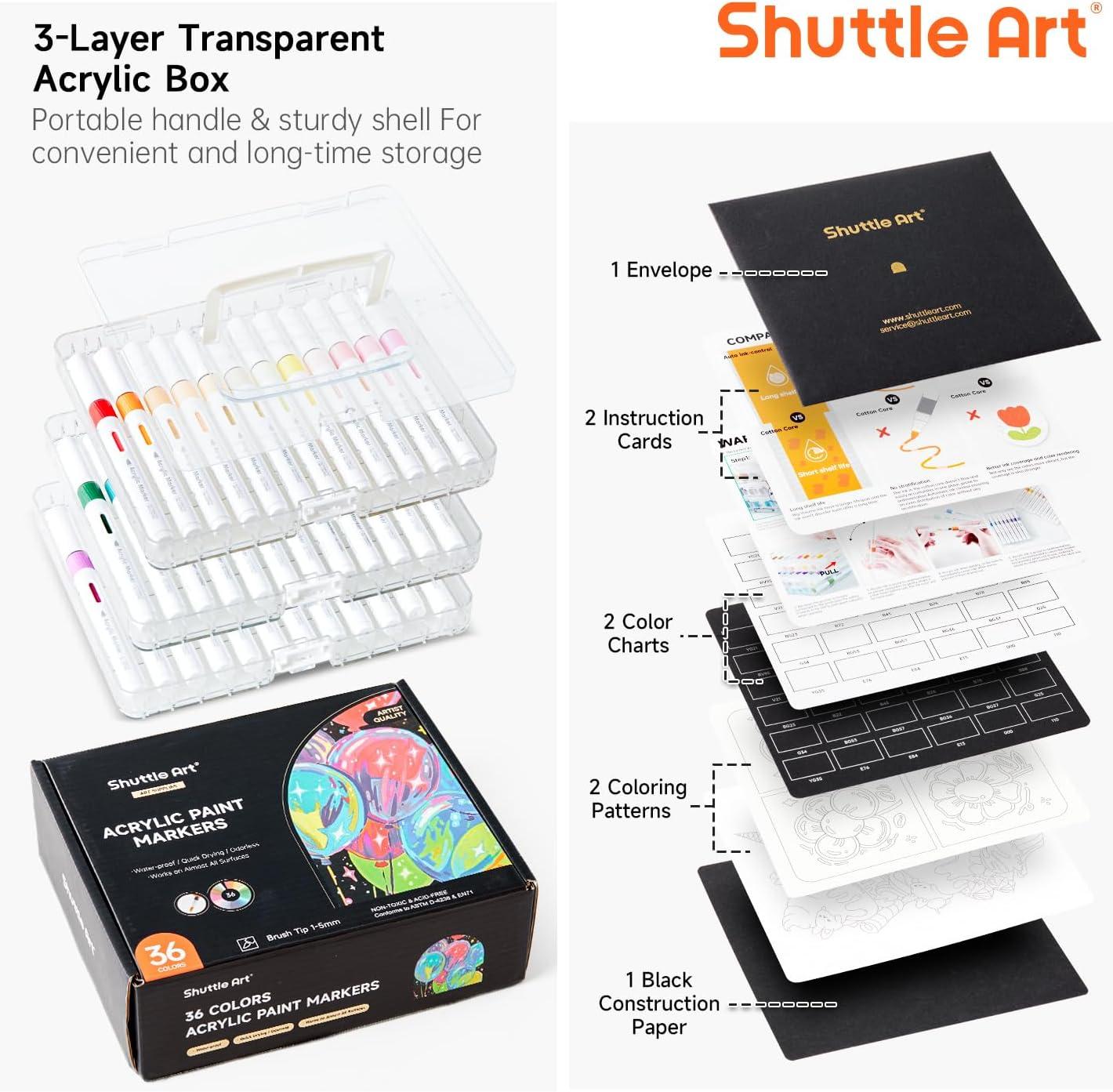 image:imageShuttle Art 35 Colors Brush Tip Automatic Ink Control Acrylic Paint Markers Acrylic Paint Pens for Rock Painting Ceramic Wood Canvas Glass Stone Fabric Card Making DIY amp Art Supplies
