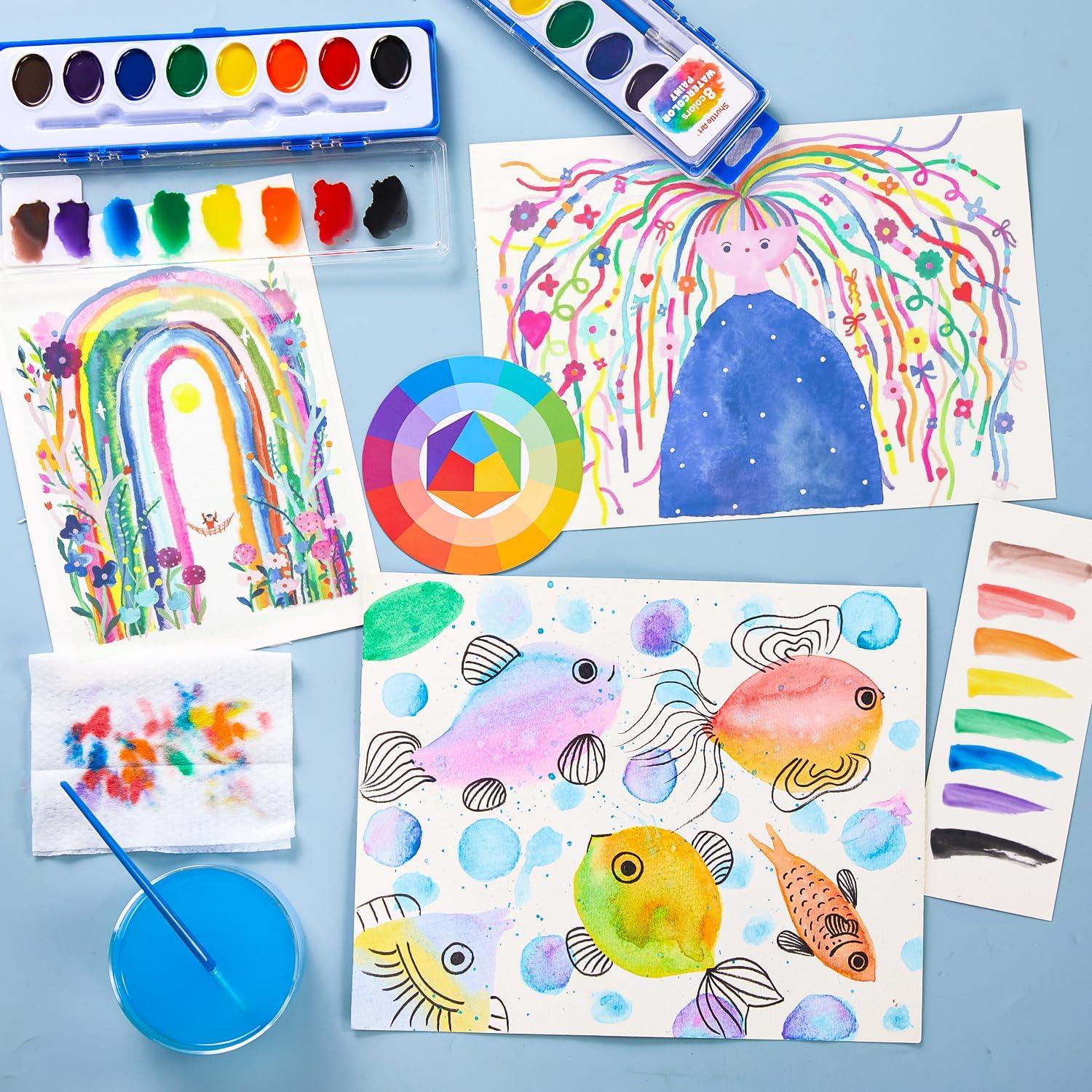 image:imageShuttle Art 8 Colors Watercolor Paint Set Bundle 24 Pack 8 Colors Watercolor Paint Set Bulk 180 Pack 2 HB woodcased yellow pencils with Erasers