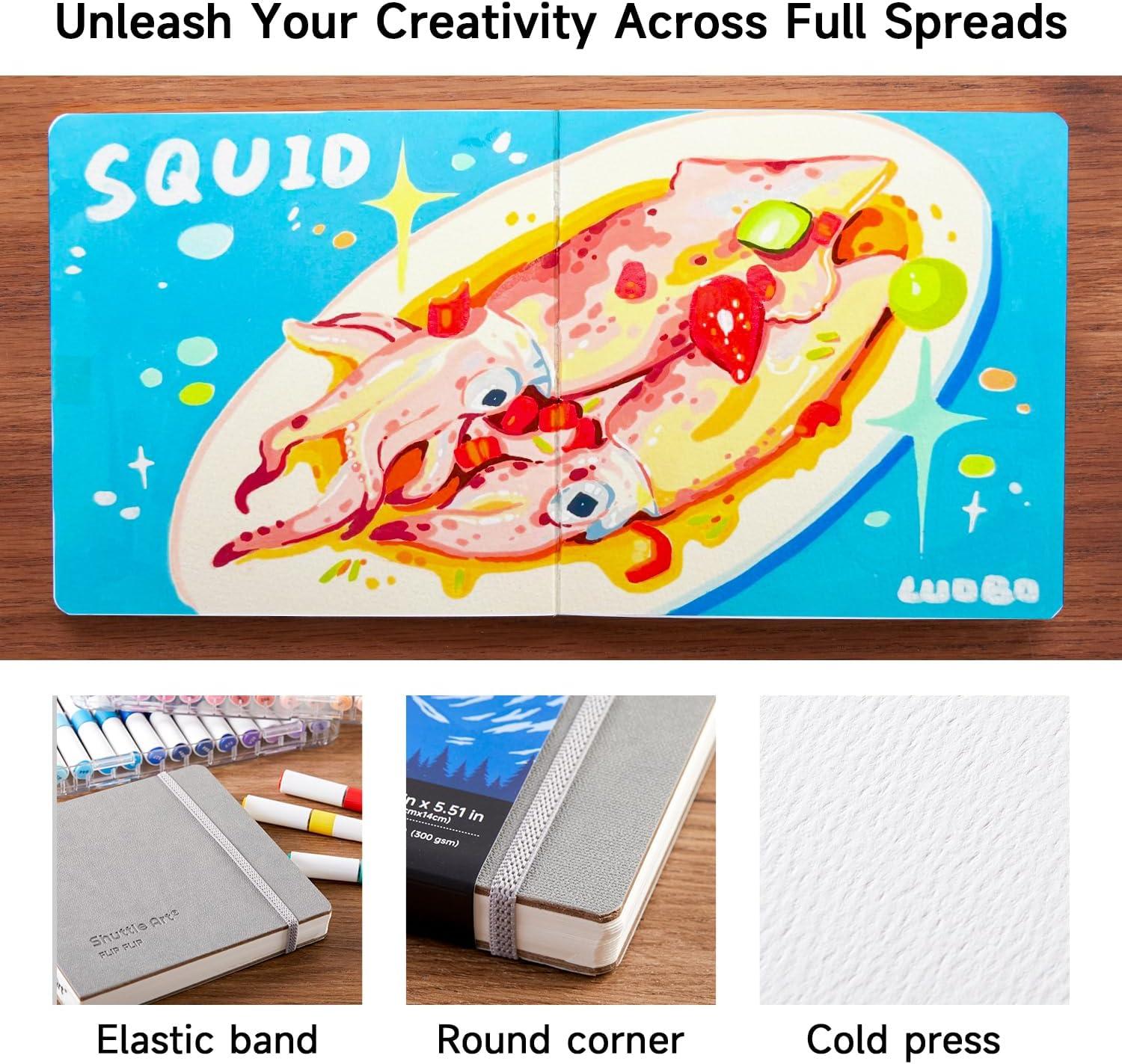 image:imageShuttle Art Acrylic Paint Markers and Marker Journal Set 48 Colors Automatic Ink Control Acrylic Paint Markers 551x551 Watercolor Journal Set
