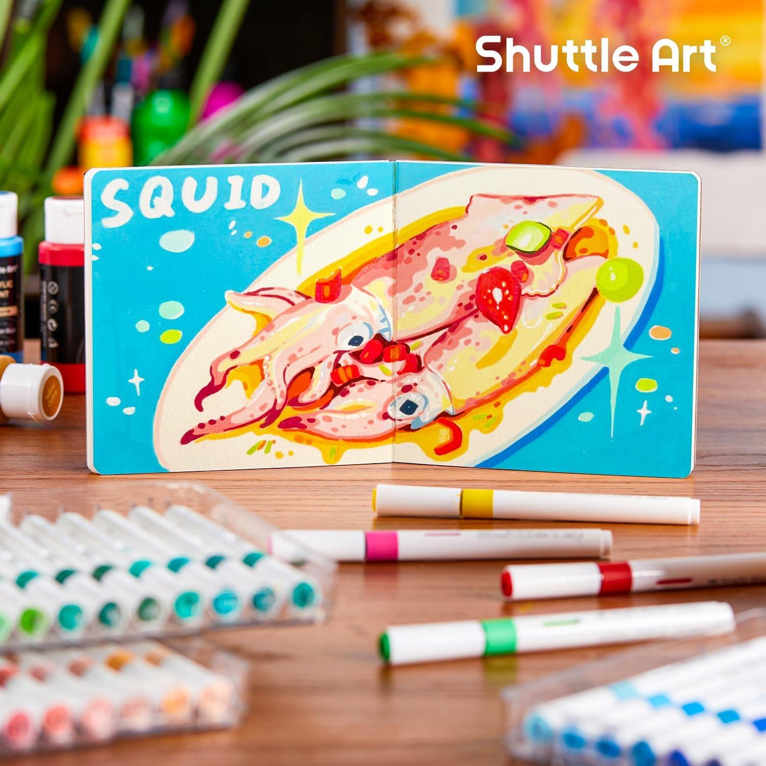 image:imageShuttle Art Acrylic Paint Markers and Marker Journal Set 60 Colors Automatic Ink Control Acrylic Paint Markers 551x551 Watercolor Journal Set