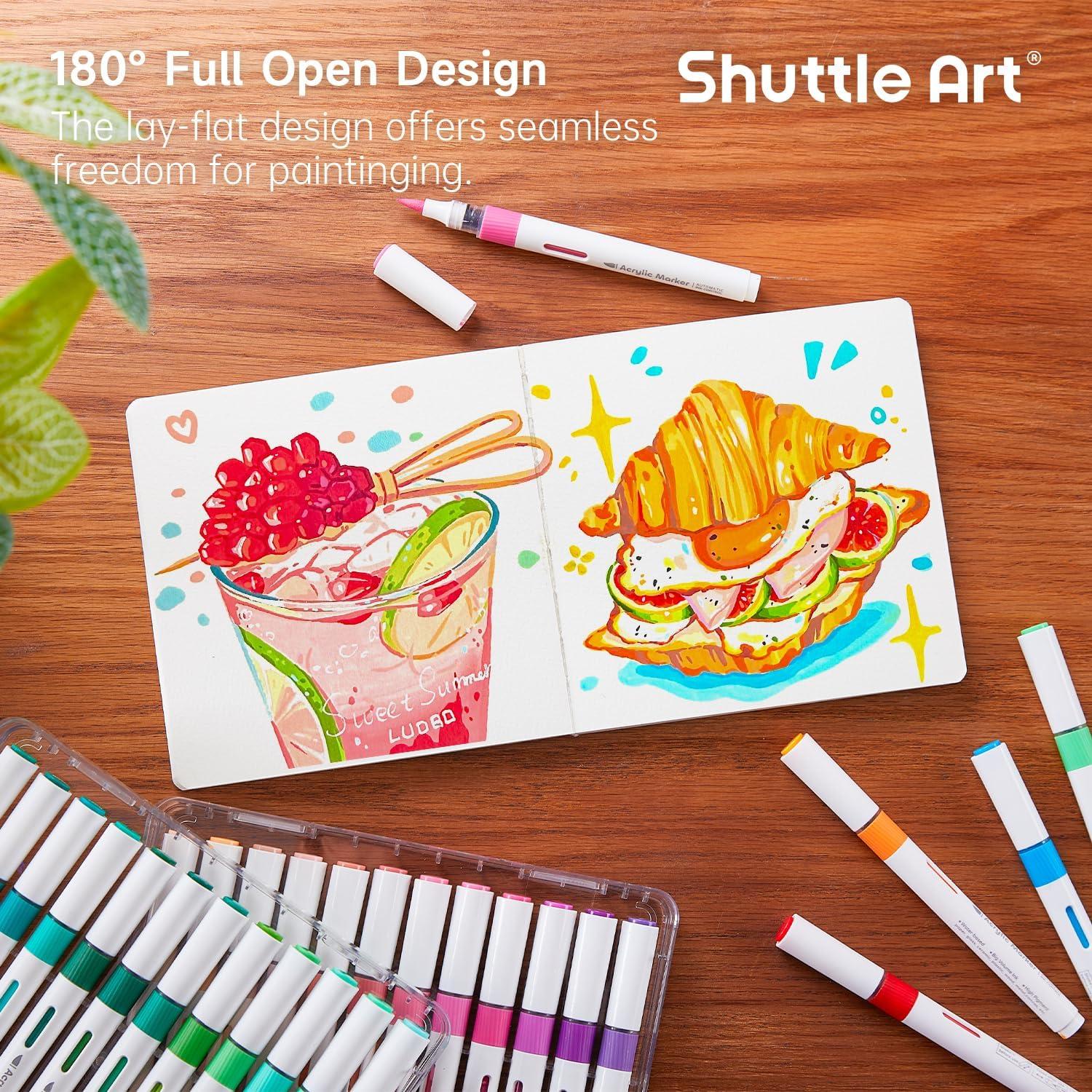 image:imageShuttle Art Acrylic Paint Markers and Marker Journal Set 60 Colors Automatic Ink Control Acrylic Paint Markers 551x551 Watercolor Journal Set