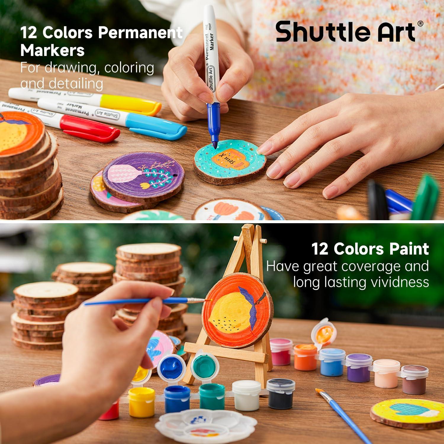 image:imageShuttle Art Acrylic Paint Markers and Wood Slices Kit Set of 25 Colors Dual Tip Acrylic Paint Markers 35 PCS Wood Slices Kit