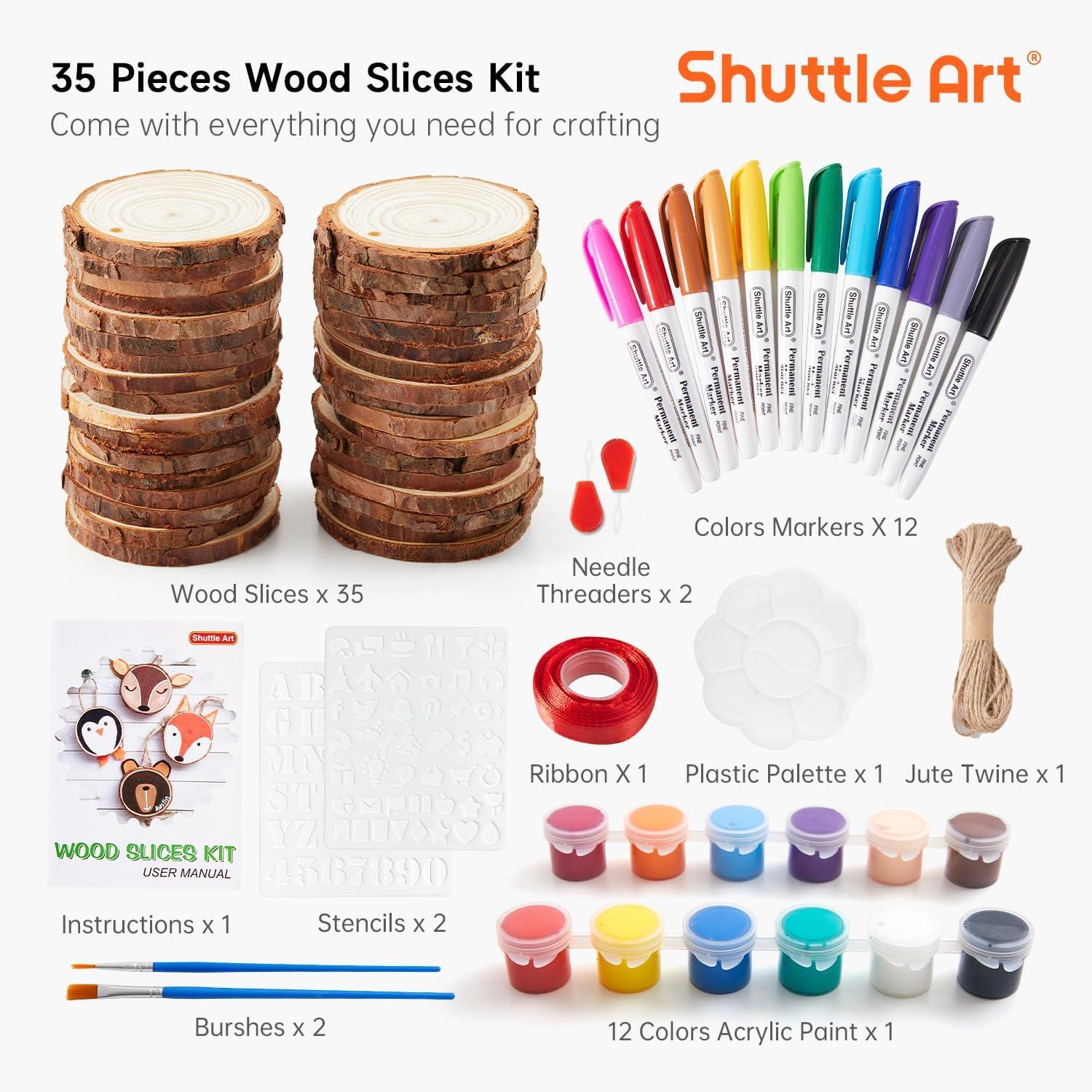image:imageShuttle Art Acrylic Paint Markers and Wood Slices Kit Set of 80 Colors Dual Tip Acrylic Paint Markers 35 PCS Wood Slices Kit