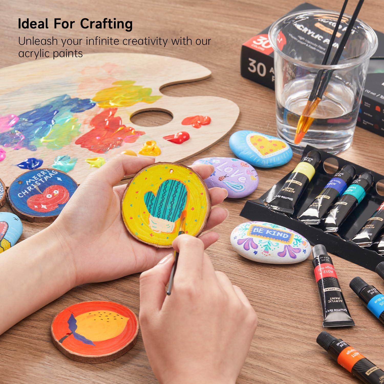 image:imageShuttle Art Acrylic Paint Set and Wood Slices Kit Bundle Set of 30 Colors Acrylic Paint Set with 3 paint brushes 70 PCS Wood Slices Kit