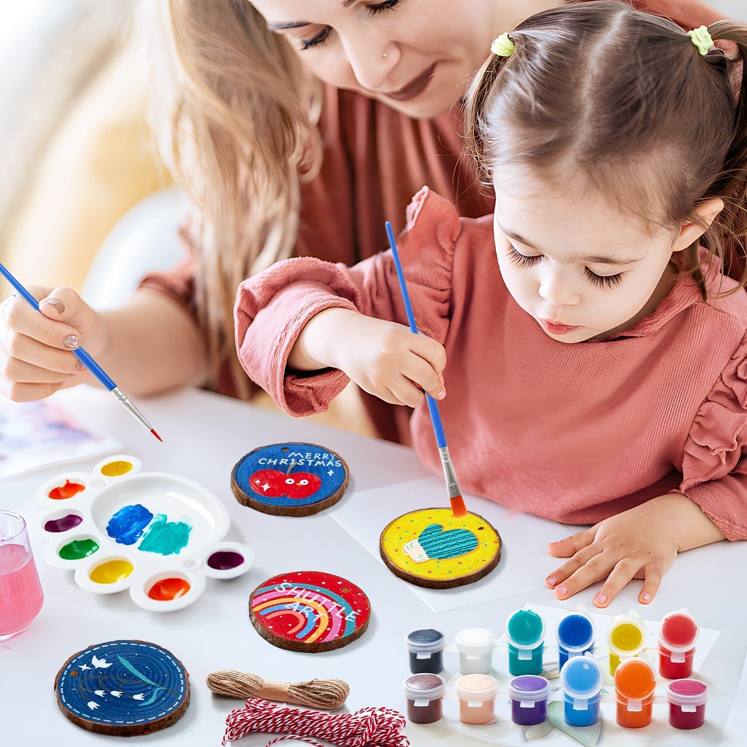 image:imageShuttle Art Acrylic Paint Set and Wood Slices Kit Bundle Set of 30 Colors Acrylic Paint with 3 paint brushes 70 PCS Wood Slices Kit