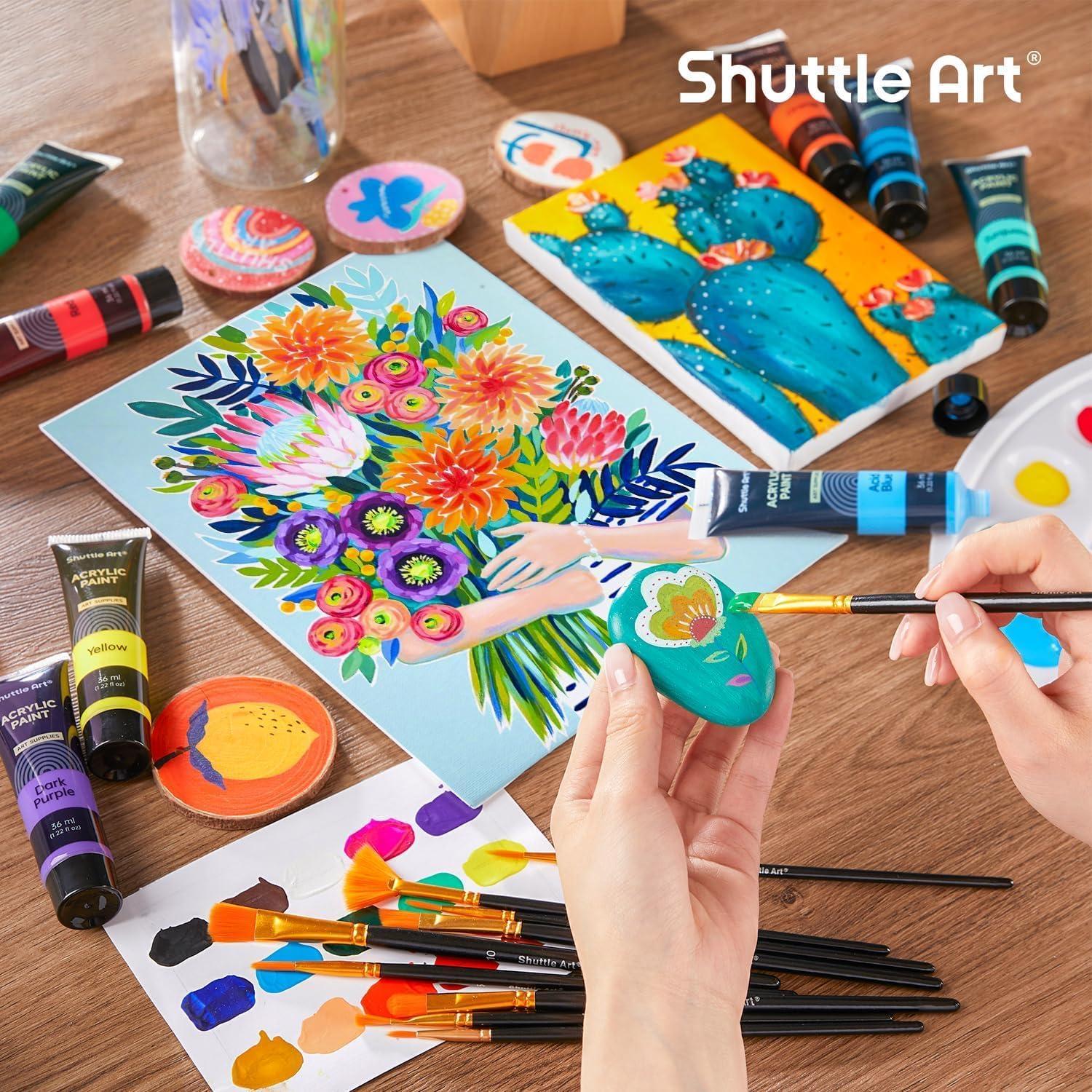 image:imageShuttle Art Acrylic Paint Set and Wood Slices Kit Bundle Set of 30 Colors Acrylic Paint with 3 paint brushes 70 PCS Wood Slices Kit