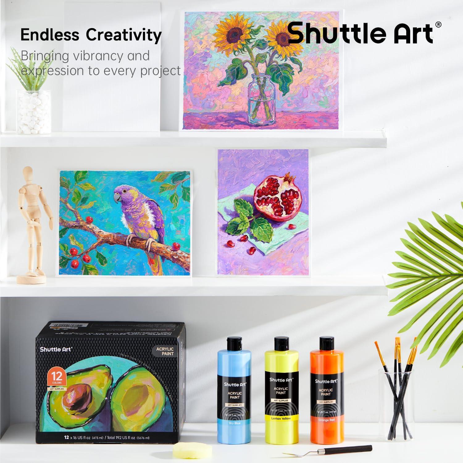 image:imageShuttle Art Acrylic Paint and Brush Set Bundle 12 Colors Acrylic Paint and 12 PCS Brush with Case