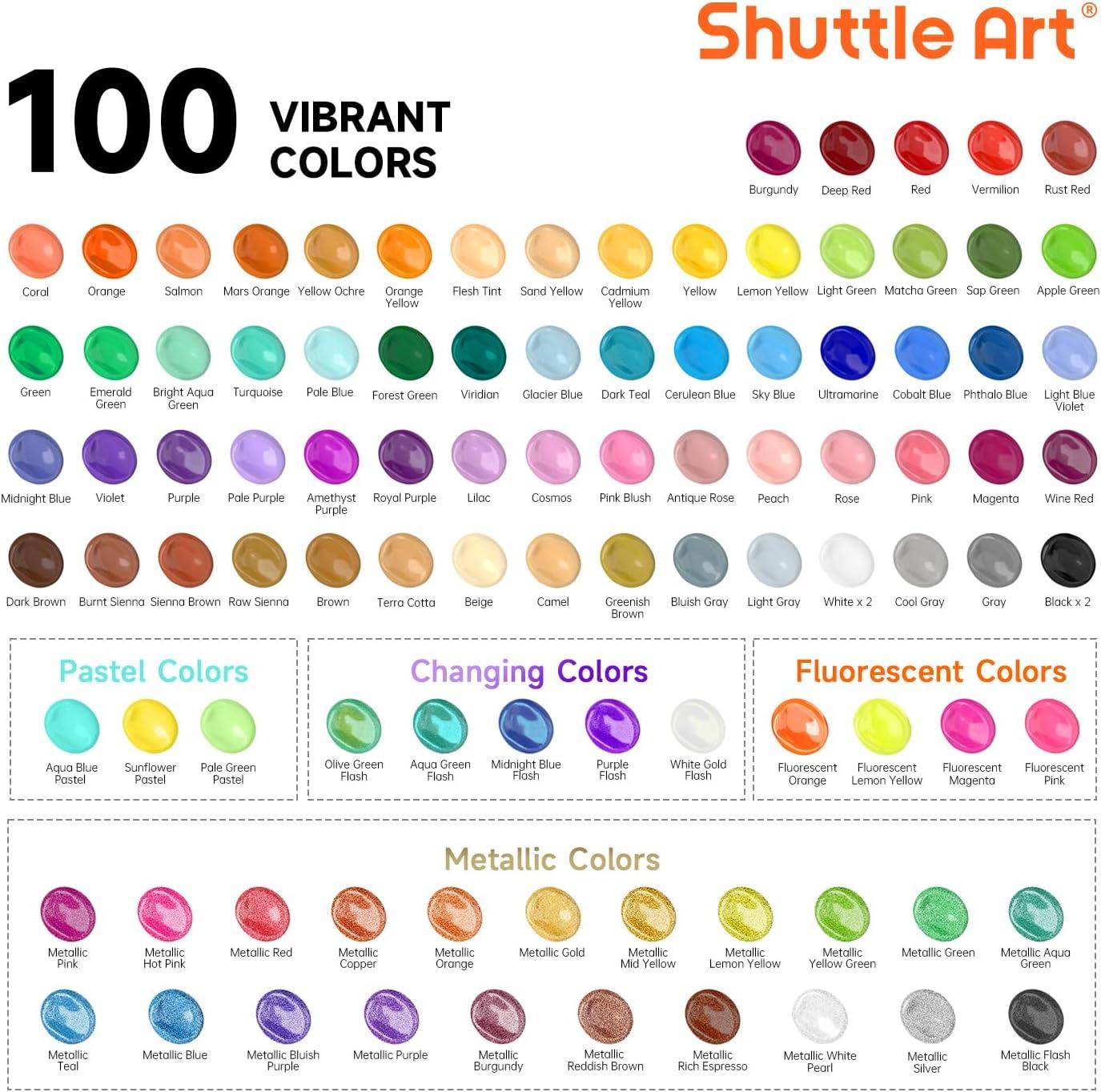 image:imageShuttle Art Acrylic Painting and Paint Organizer Bundle 100 Colors Acrylic Paint Set 2oz60ml with 2 Sets of 12 Paint Brushes 1 Art Sponge amp Palette and 7Layer Clear Paint Organizer