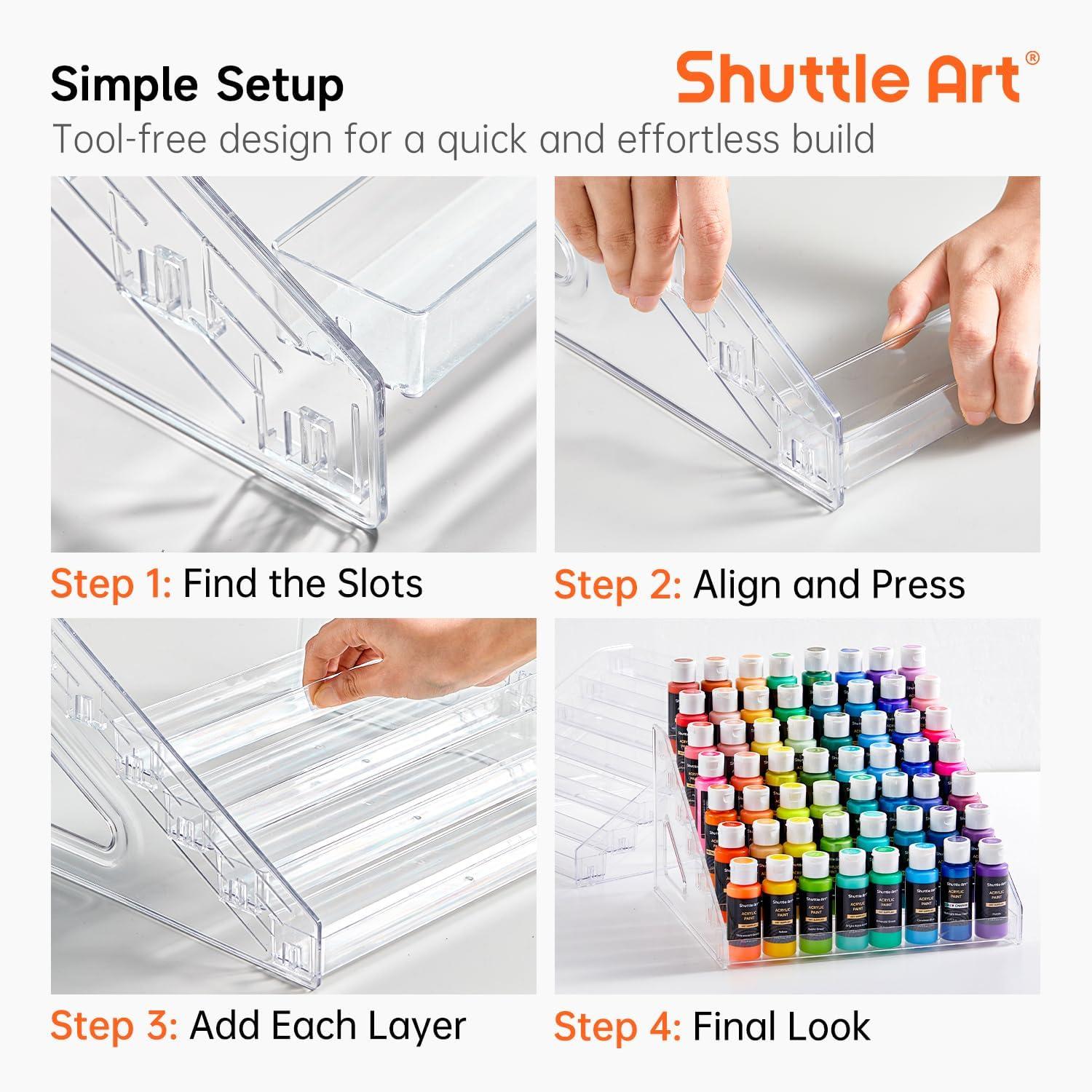 image:imageShuttle Art Acrylic Painting and Paint Organizer Bundle 100 Colors Acrylic Paint Set 2oz60ml with 2 Sets of 12 Paint Brushes 1 Art Sponge amp Palette and 7Layer Clear Paint Organizer