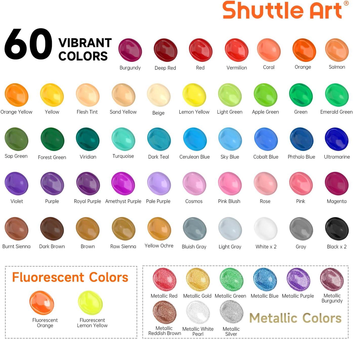 image:imageShuttle Art Acrylic Painting and Paint Organizer Bundle 60 Colors Acrylic Paint Set with Extra White Black amp 12 Brushes 2oz60ml and 7Layer Clear Paint Organizer