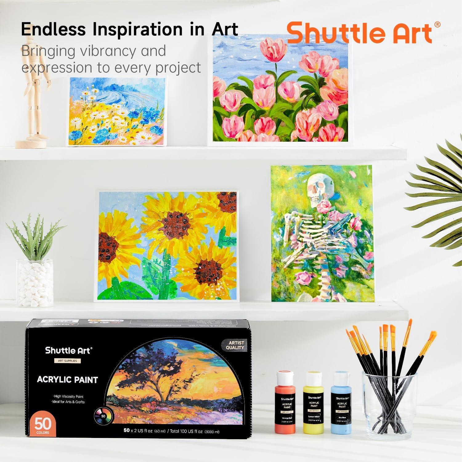 image:imageShuttle Art Canvases and Acrylic Paint Bundle Art Painting Supplies Set for 50 Colors Acrylic Paint Bottles 60ml2oz amp 34 Pack Painting Canvas 5x7 8x10 9x12 11x14