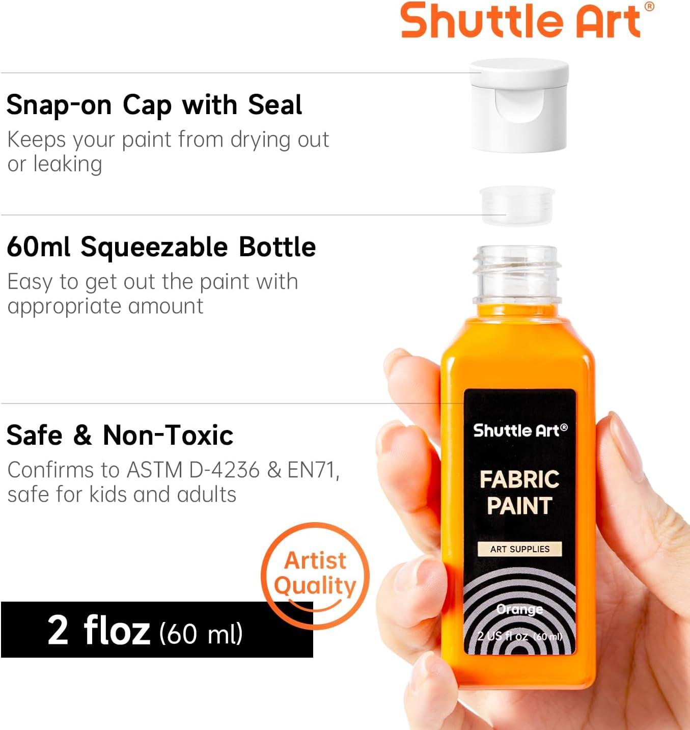 image:imageShuttle Art Fabric Paint and Acrylic Paint Bundle 18 Rrgular Colors Fabric Paint and 12 Glow in The Dark Acrylic Paint in Bottle 60ml2oz for Artists