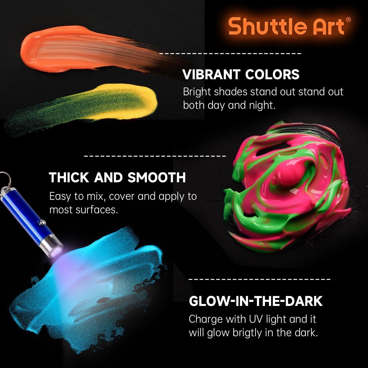 image:imageShuttle Art Fabric Paint and Acrylic Paint Bundle 18 Rrgular Colors Fabric Paint and 12 Glow in The Dark Acrylic Paint in Bottle 60ml2oz for Artists