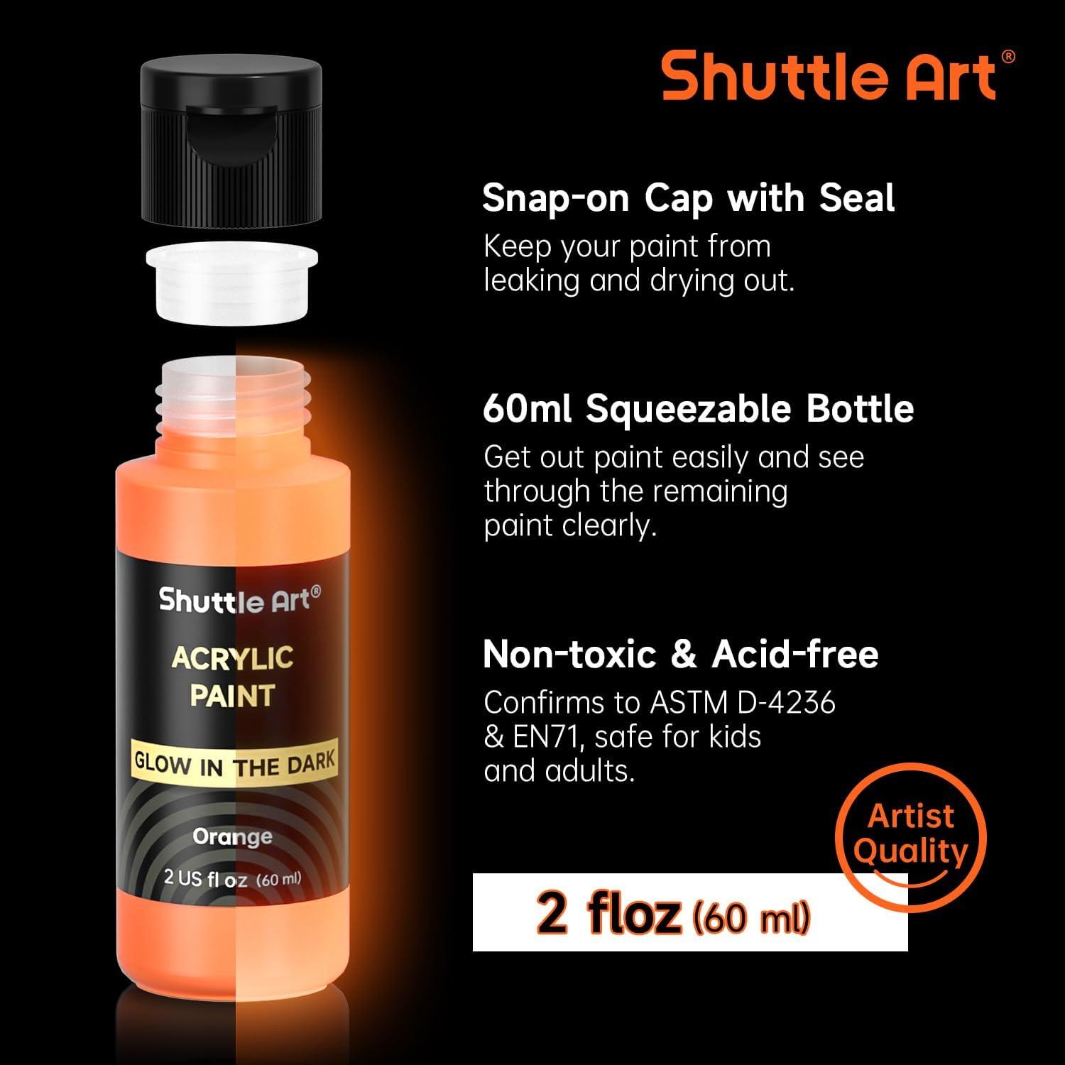 image:imageShuttle Art Fabric Paint and Acrylic Paint Bundle 18 Rrgular Colors Fabric Paint and 12 Glow in The Dark Acrylic Paint in Bottle 60ml2oz for Artists