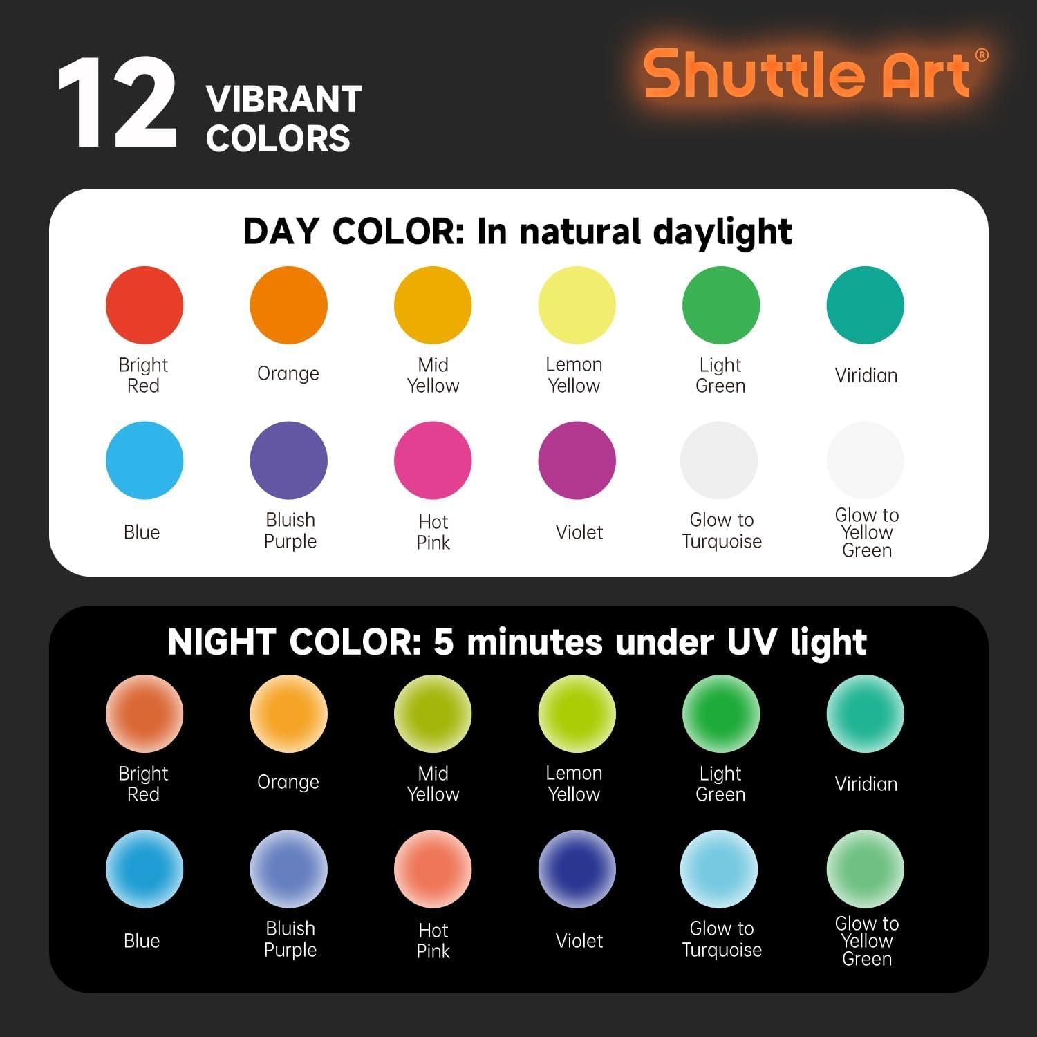 image:imageShuttle Art Fabric Paint and Acrylic Paint Bundle 18 Rrgular Colors Fabric Paint and 12 Glow in The Dark Acrylic Paint in Bottle 60ml2oz for Artists