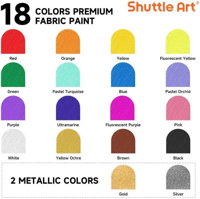 image:imageShuttle Art Fabric Paint and Acrylic Paint Bundle 18 Rrgular Colors Fabric Paint and 12 Glow in The Dark Acrylic Paint in Bottle 60ml2oz for Artists