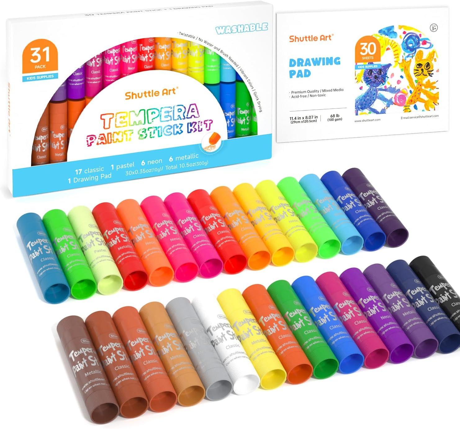 image:imageShuttle Art Paint Stick Bundle 30 Colors Tempera Paint Sticks 24 Colors Gel Crayons