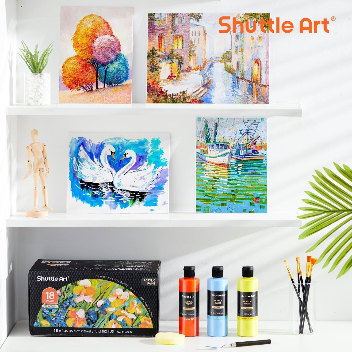 image:imageShuttle Art Stretched Canvas and Acrylic Paint Bundle Art Painting Supplies Set for 18 Colors Acrylic Paint Bottles 240ml812oz amp 15 Pack Painting Canvas 4x45x7 8x10 9x12 11x14