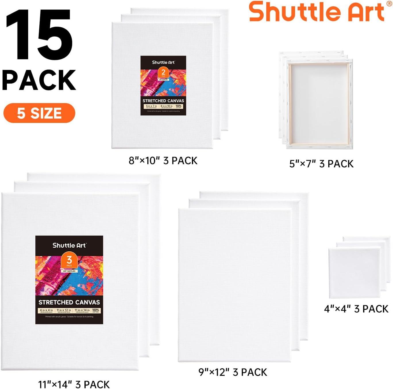 image:imageShuttle Art Stretched Canvas and Acrylic Paint Bundle Art Painting Supplies Set for 18 Colors Acrylic Paint Bottles 240ml812oz amp 15 Pack Painting Canvas 4x45x7 8x10 9x12 11x14