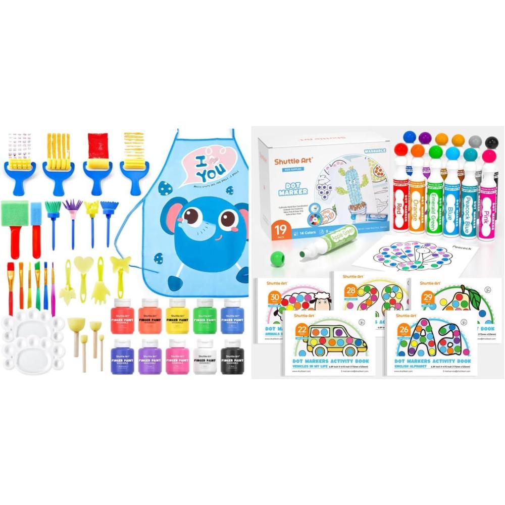 image:imageShuttle Art 33 Pack Non Toxic Kids Painting Set with 10 Colors Dot Markers 14 Colors Bingo Daubers with 135 Patterns
