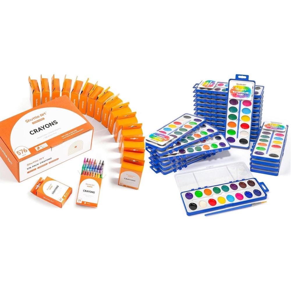 image:imageShuttle Art 576 Crayons Bulk Set Bundle 576 Count 24 Boxes of 24 Assorted Colors 24 Pack 16 Colors Watercolor Paint Set Bulk