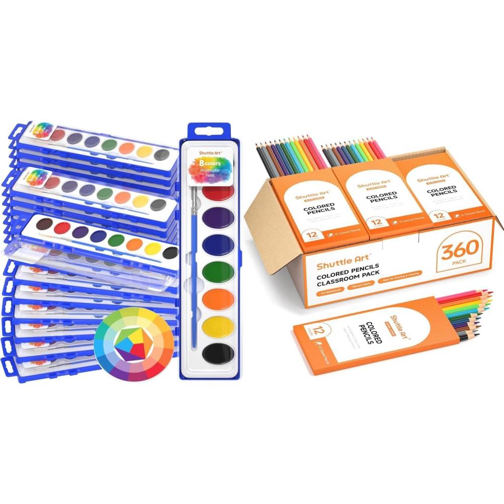 image:imageShuttle Art 8 Colors Watercolor Paint Set Bundle 24 Pack 8 Colors Watercolor Paint Set Bulk 360 PCS Colored Pencils Bulk