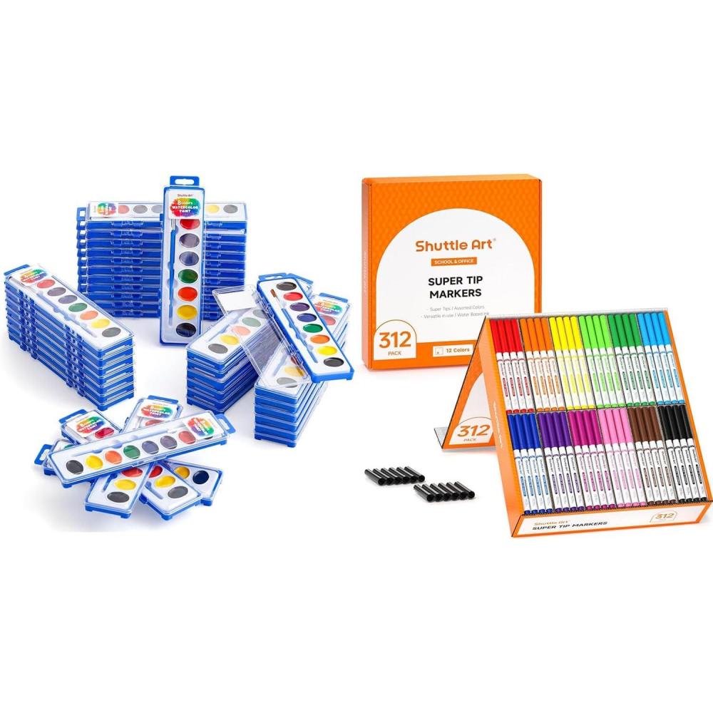 image:imageShuttle Art 8 Colors Watercolor Paint Set Bundle 40 Pack 8 Colors Watercolor Paint Set Bulk 312 Pack 12 Assorted Colors Super Tips Markers