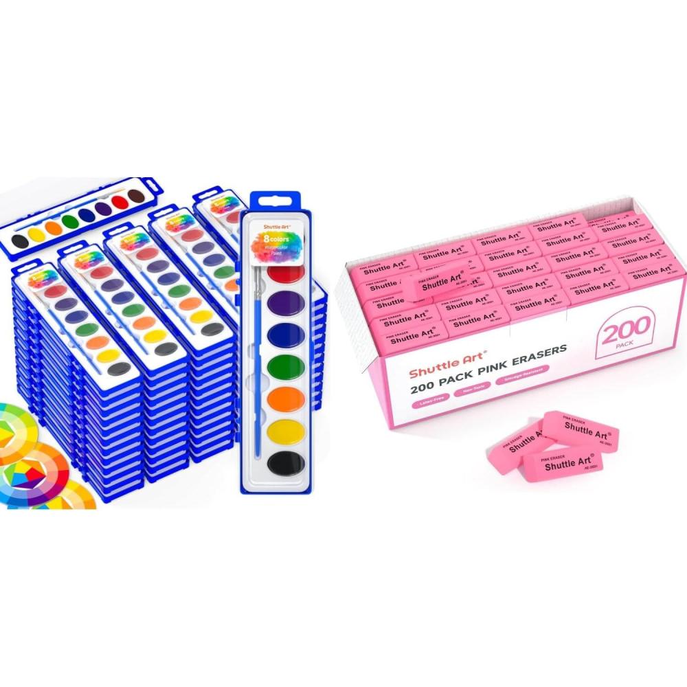 image:imageShuttle Art 8 Colors Watercolor Paint Set Bundle 60 Pack 8 Colors Watercolor Paint Set Bulk 200 Pack Pink Erasers