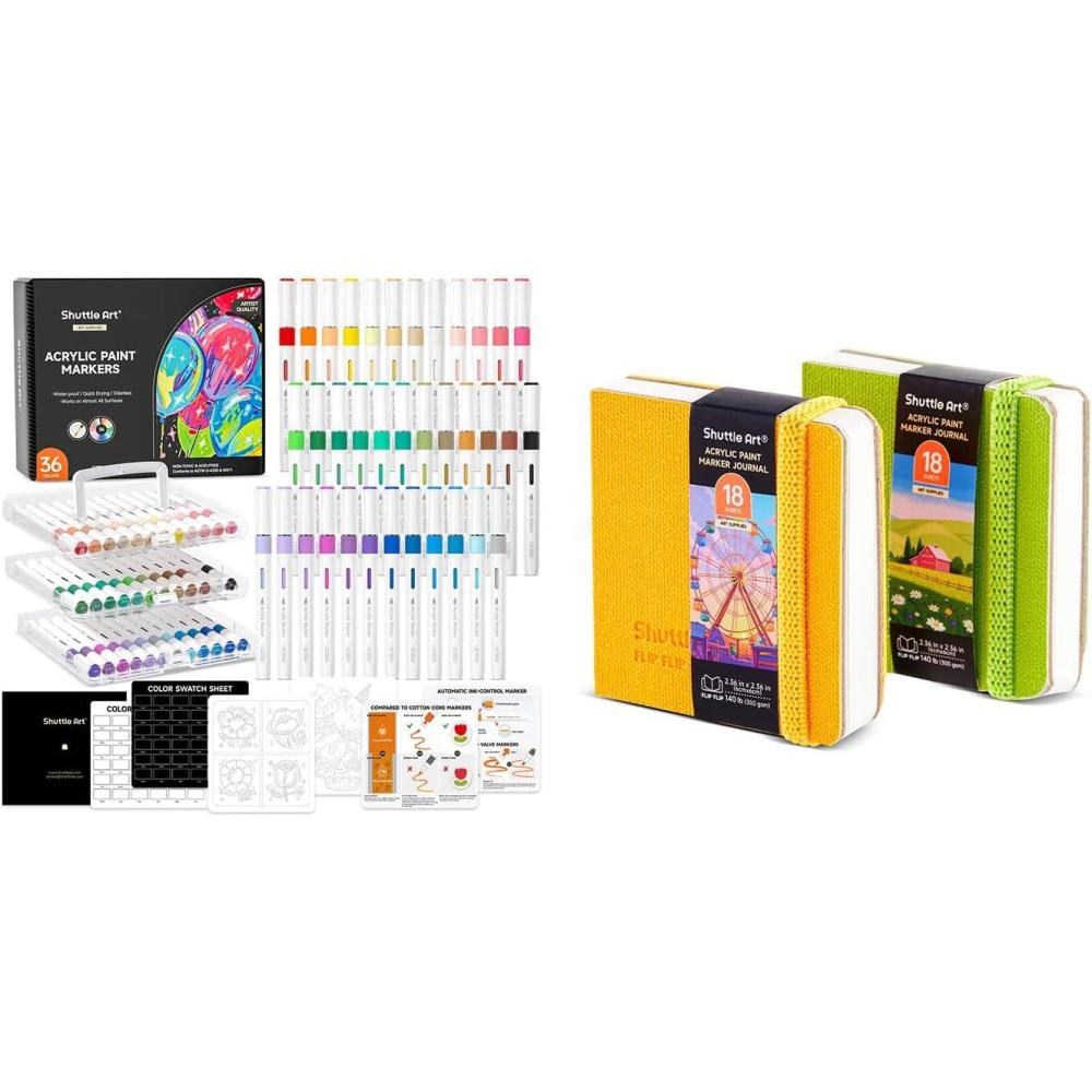 image:imageShuttle Art Acrylic Paint Markers and Marker Journal Set 36 Colors Automatic Ink Control Acrylic Paint Markers 236x236 Watercolor Journal Set