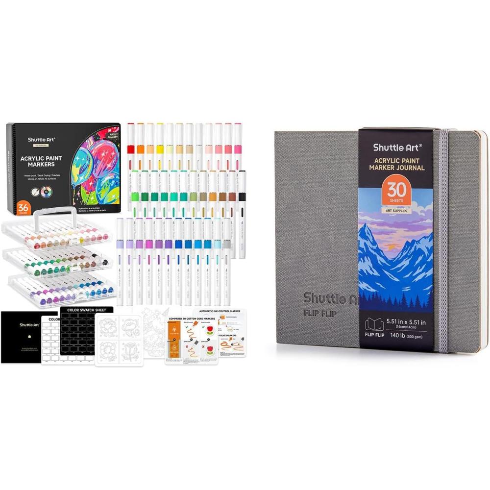 image:imageShuttle Art Acrylic Paint Markers and Marker Journal Set 36 Colors Automatic Ink Control Acrylic Paint Markers 551x551 Watercolor Journal Set