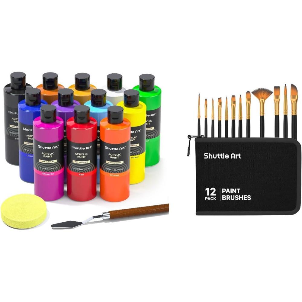 image:imageShuttle Art Acrylic Paint and Brush Set Bundle 12 Colors Acrylic Paint and 12 PCS Brush with Case