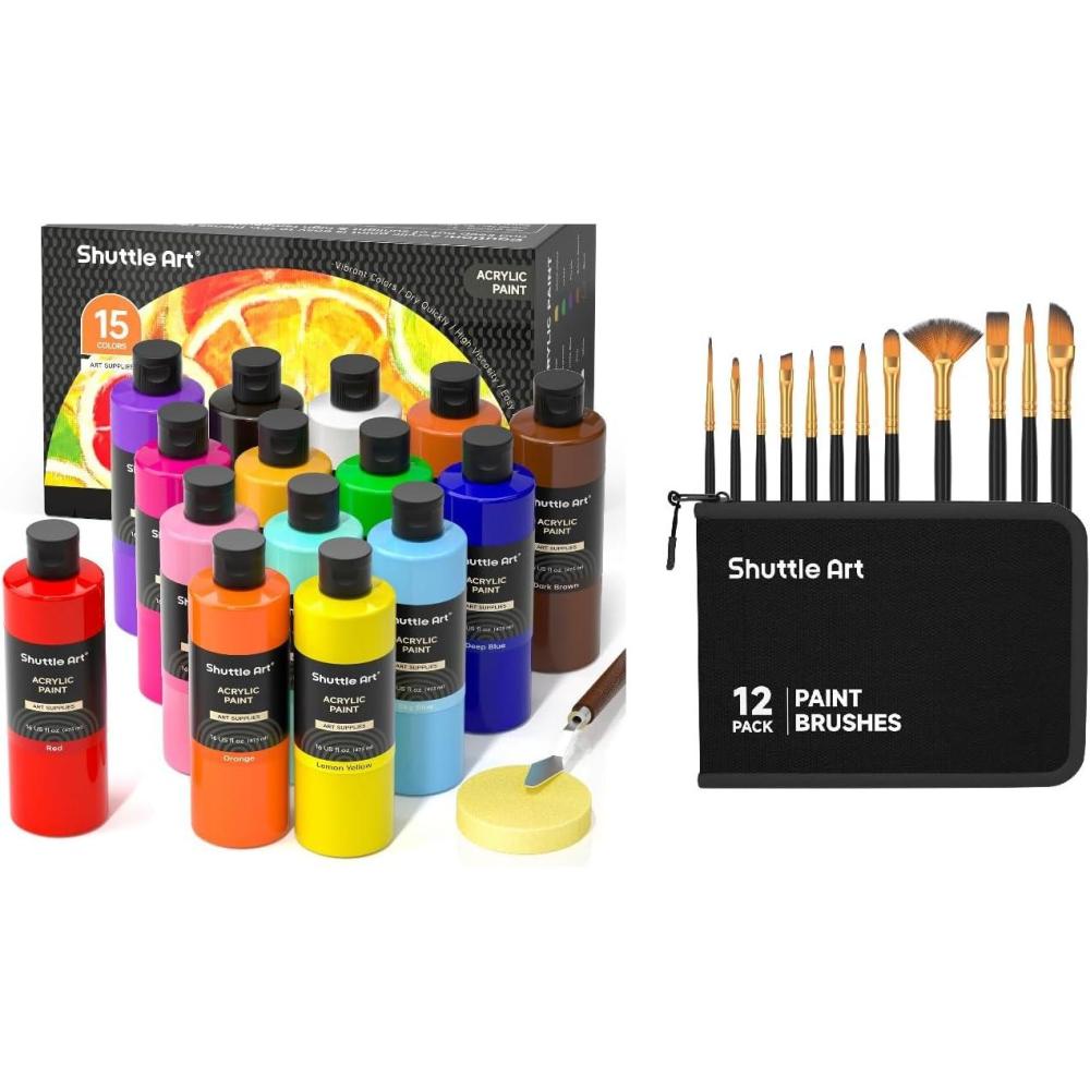 image:imageShuttle Art Acrylic Paint and Brush Set Bundle 15 Colors Acrylic Paint and 12 PCS Brush with Case