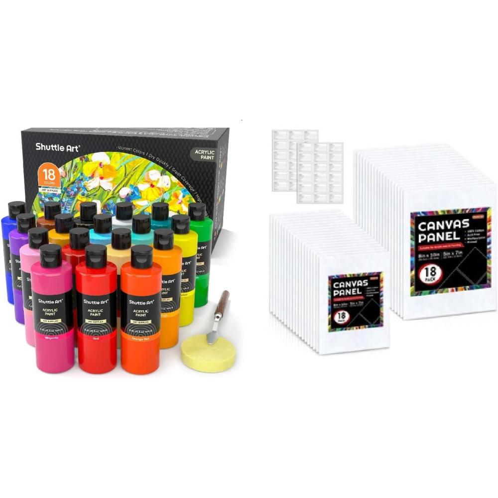 image:imageShuttle Art Canvas Panels and Acrylic Paint Bundle Art Painting Supplies Set for 18 Colors Acrylic Paint Bottles 240ml812oz amp 36 Pack Painting Canvas 5x7 8x10in