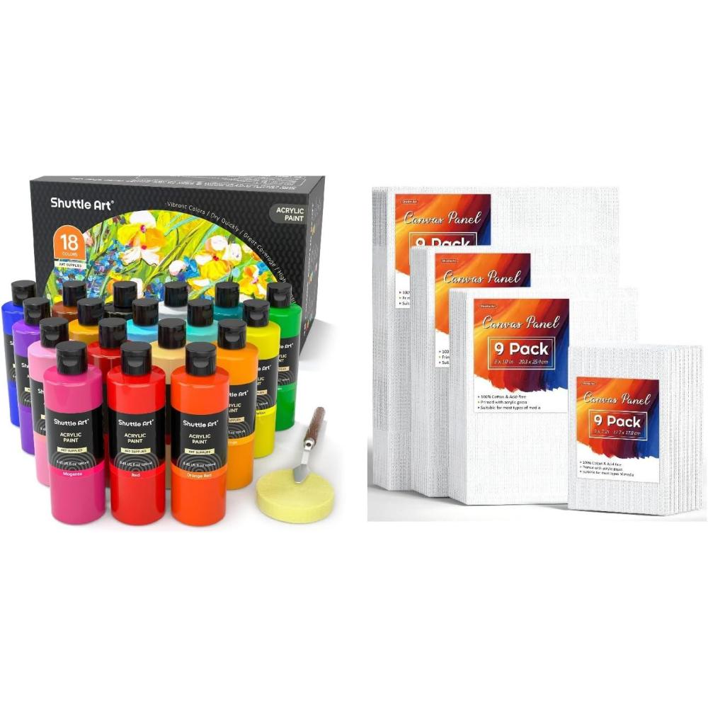 image:imageShuttle Art Canvas Panels and Acrylic Paint Bundle Art Painting Supplies Set for 18 Colors Acrylic Paint Bottles 240ml812oz amp 36 Pack Painting Canvas 5x7 8x10 9x12 11x14