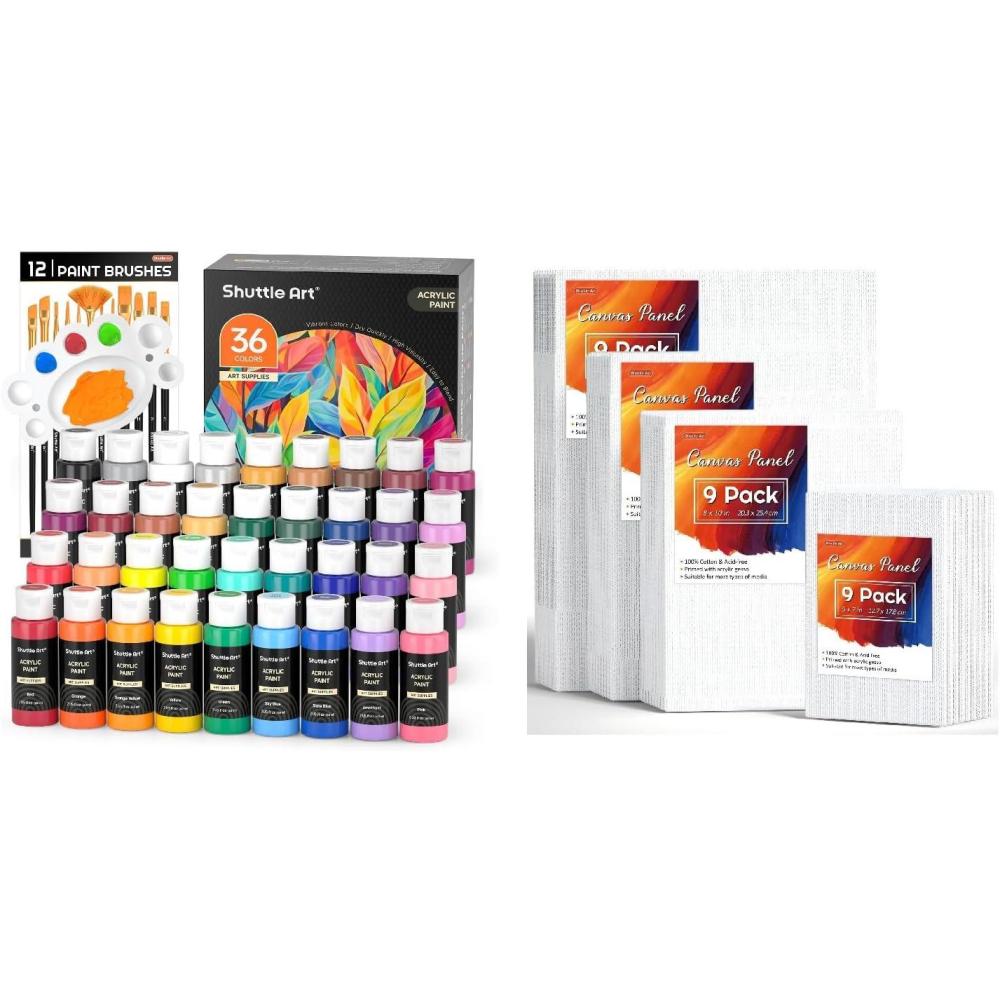image:imageShuttle Art Canvas Panels and Acrylic Paint Bundle Art Painting Supplies Set for 50 Colors Acrylic Paint Bottles60ml2oz amp 36 Pack Painting Canvas 5x7 8x10 9x12 11x14