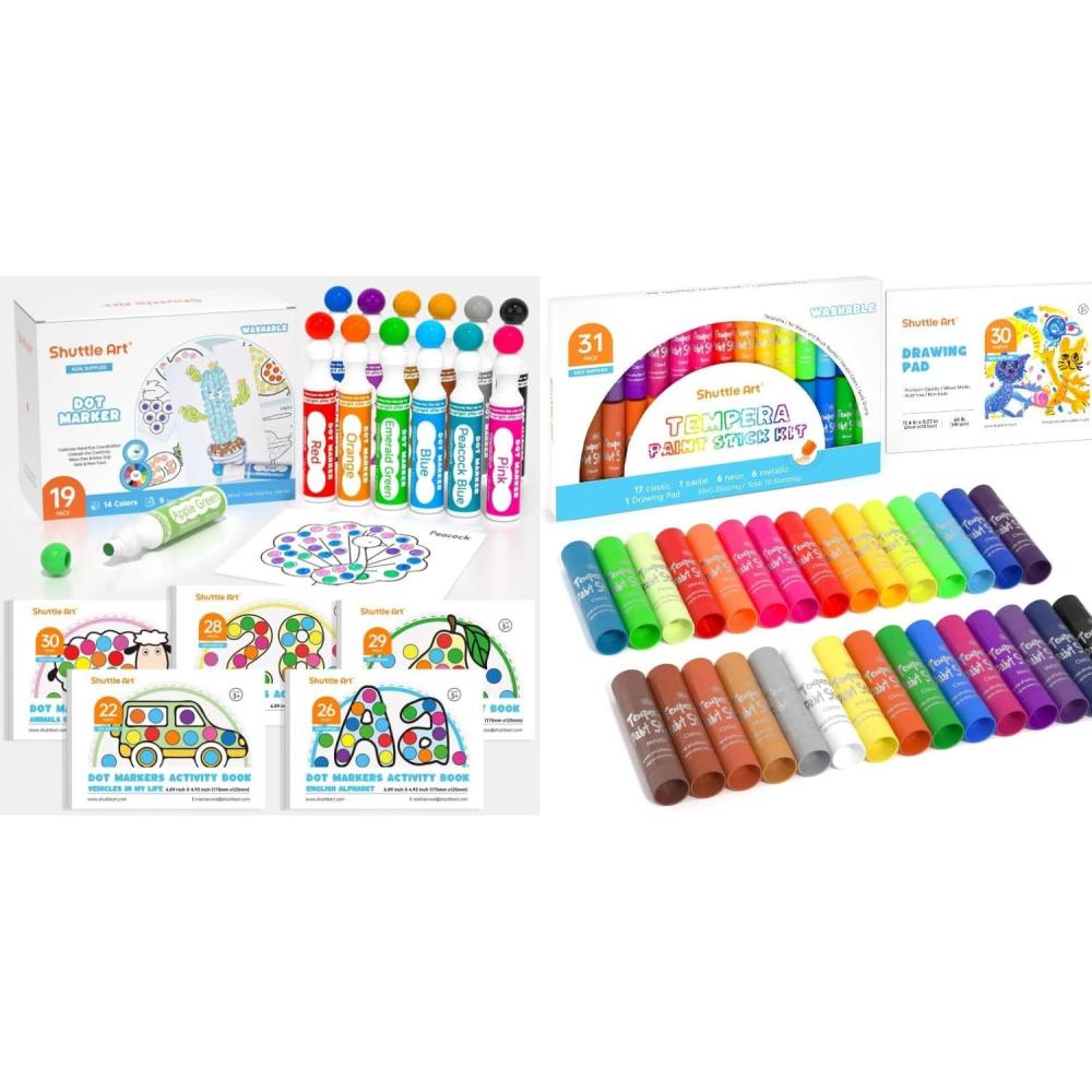 image:imageShuttle Art Dot Markers 14 Colors Bingo Daubers with 135 Unique Patterns Tempera Paint Sticks 30 Colors Solid Tempera Paint for Kids with 1 Drawing Pad
