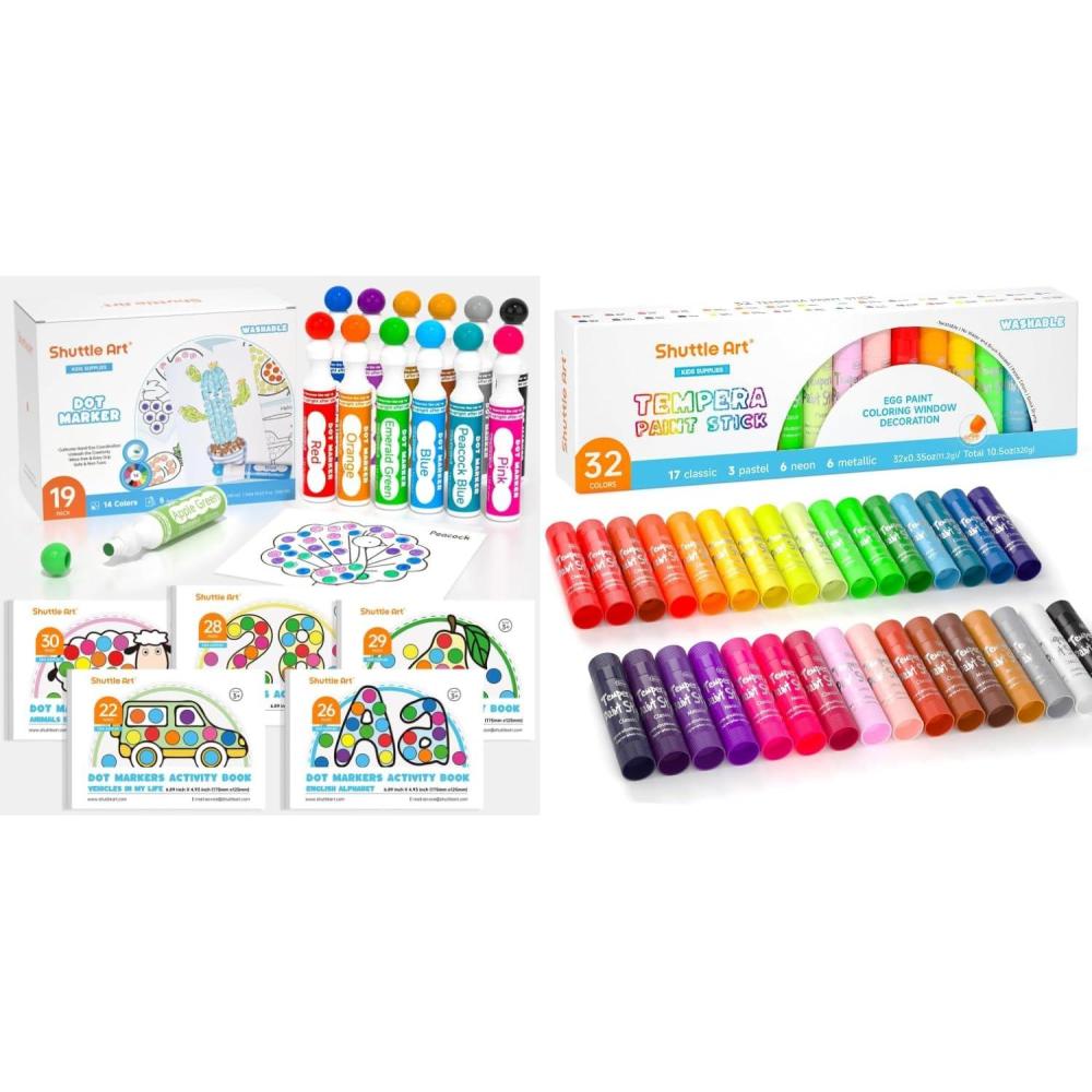 image:imageShuttle Art Dot Markers 14 Colors Bingo Daubers with 135 Unique Patterns Tempera Paint Sticks 32 Colors Solid Tempera Paint for Kids
