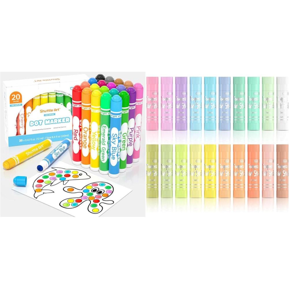 image:imageShuttle Art Dot Markers Bundle 20 Colors Washable Dot Markers 20 Pastel Colors Solid Tempera Paint Sticks