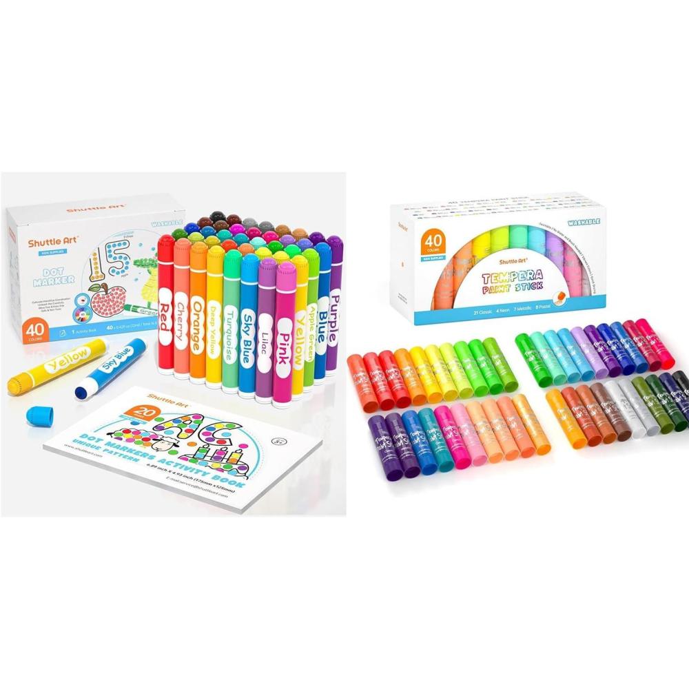 image:imageShuttle Art Dot Markers Bundle 40 Colors Washable Dot Markers 40 Colors Solid Tempera Paint Sticks