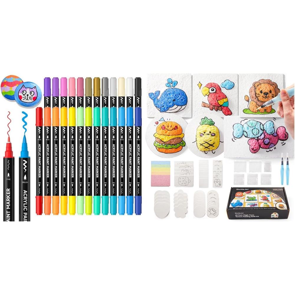 image:imageShuttle Art Magic Foam Texture Painting Set for 68pcs  25 Colors Dual Tip Acrylic Paint Markers Magical 3D Effect Texture Painting Kit