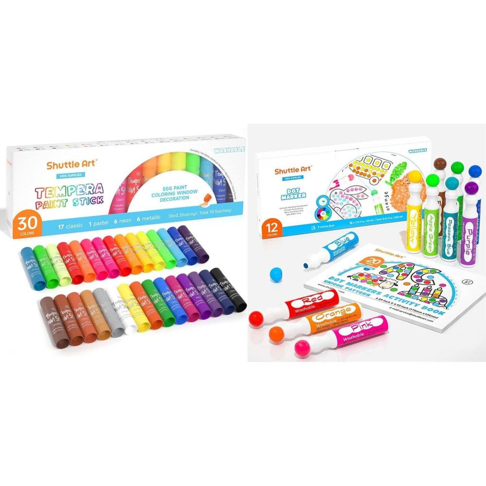image:imageShuttle Art Tempera Paint Sticks Bundle Set of 30 Colors Tempera Paint Sticks 12 Colors Dot Markers