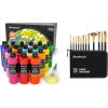 Shuttle Art Acrylic Paint and Brush Set Bundle, 18 Colors Acrylic Paint and 12 PCS Brush with Case