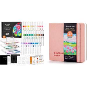 Shuttle Art Acrylic Paint Markers and Marker Journal Set, 36 Colors Automatic Ink Control Acrylic Paint Markers + 3.94×3.94 Watercolor Journal Set