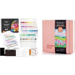 Shuttle Art Acrylic Paint Markers and Marker Journal Set, 60 Colors Automatic Ink Control Acrylic Paint Markers + 3.94×3.94 Watercolor Journal Set