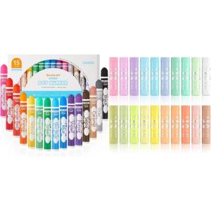 Shuttle Art Dot Markers, 15 Colors Washable Markers Tempera Paint Sticks, 20 Pastel Colors