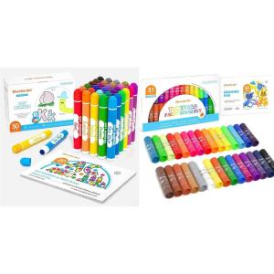 Shuttle Art Dot Markers Bundle – 30 Colors Washable Dot Markers + 30 Colors Solid Tempera Paint Sticks